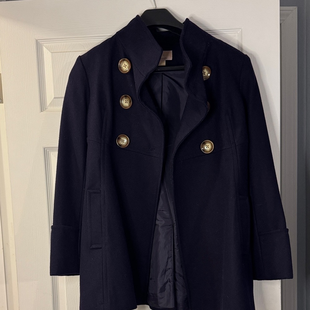Michael Kors Navy Coat with Gold Accents